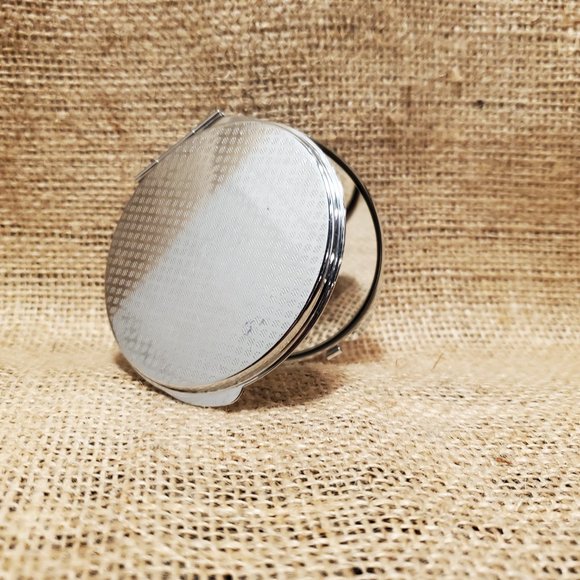 Elegant Vintage Dual Mirrored Fleur De Lis Compact Black And Silver Tone - Picture 5 of 8